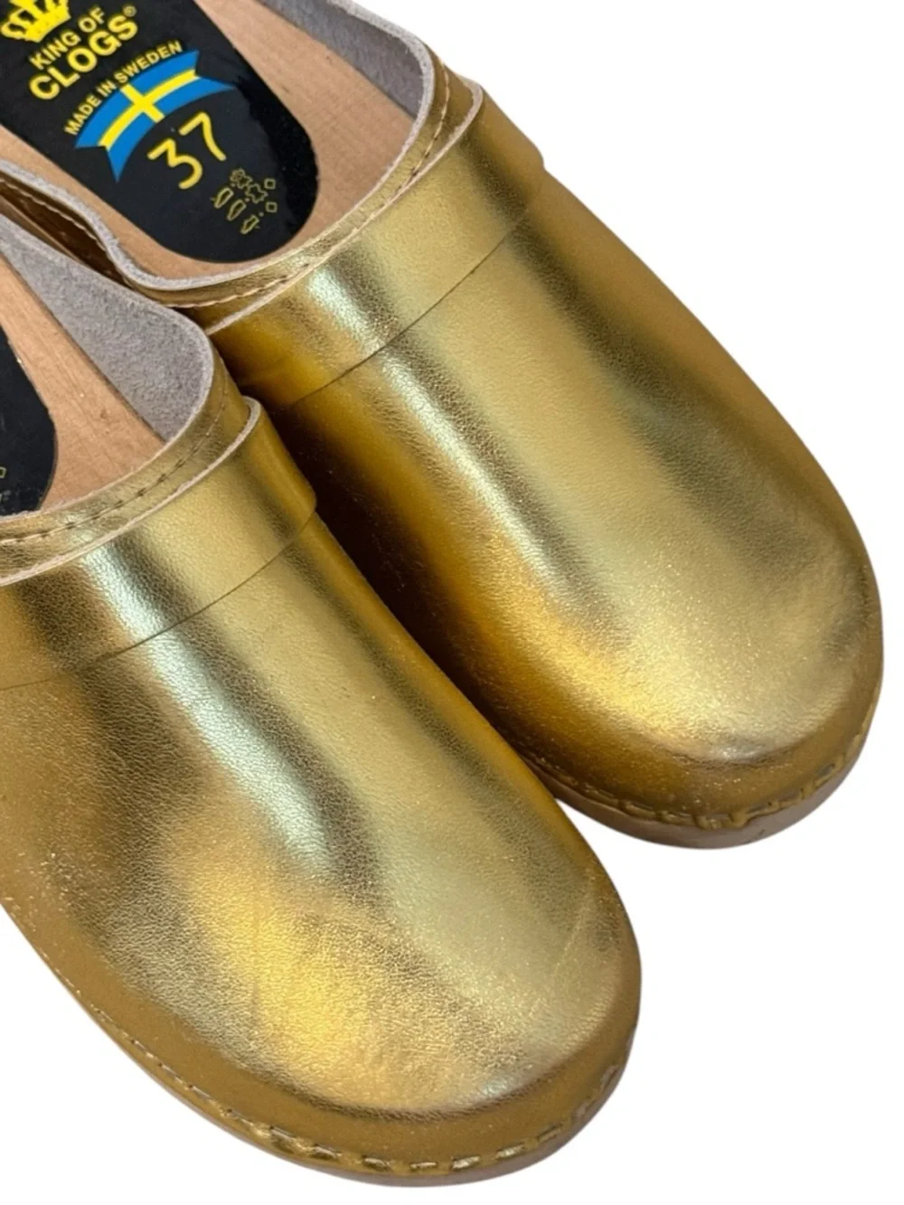 Torpatoffeln Swedish Gold Metallic Leather Slip-On Clogs. EU 37. - Picture 6 of 11